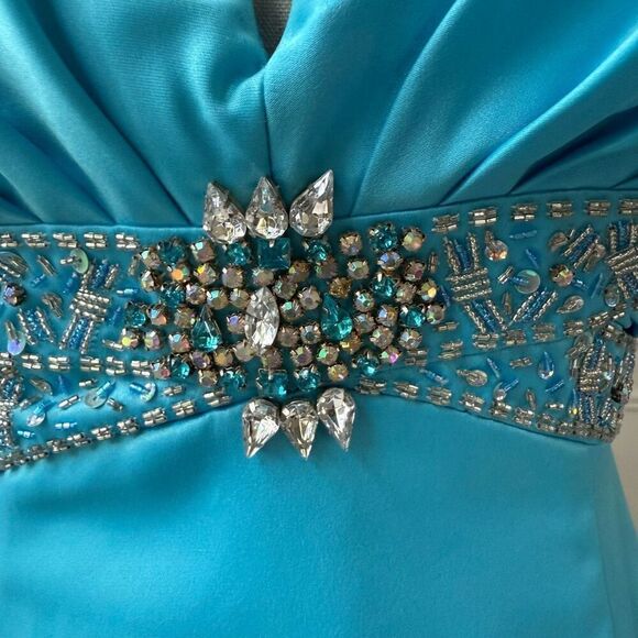 Vintage Y2K Masquerade Turquoise Blue Cinderella Gown Formal Dress 7 8 - Picture 7 of 12